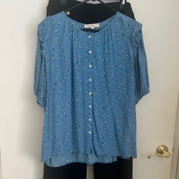 LOFT Floral Puff Sleeve Blouse | Large - Picture 4 of 8